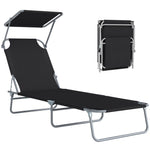 Transat Bain de Soleil Pliable Chaise Longue Pliante Grand Confort Dossier Inclinable Multi-positions et Pare-Soleil réglable Dim. 187L x 58l x 36H cm Noir