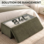 Banc de Rangement, Bout de Lit en Velours Côtelé avec Couvercle, pour Salon, Chambre, Entrée, 112x42x40 cm, Vert Clair