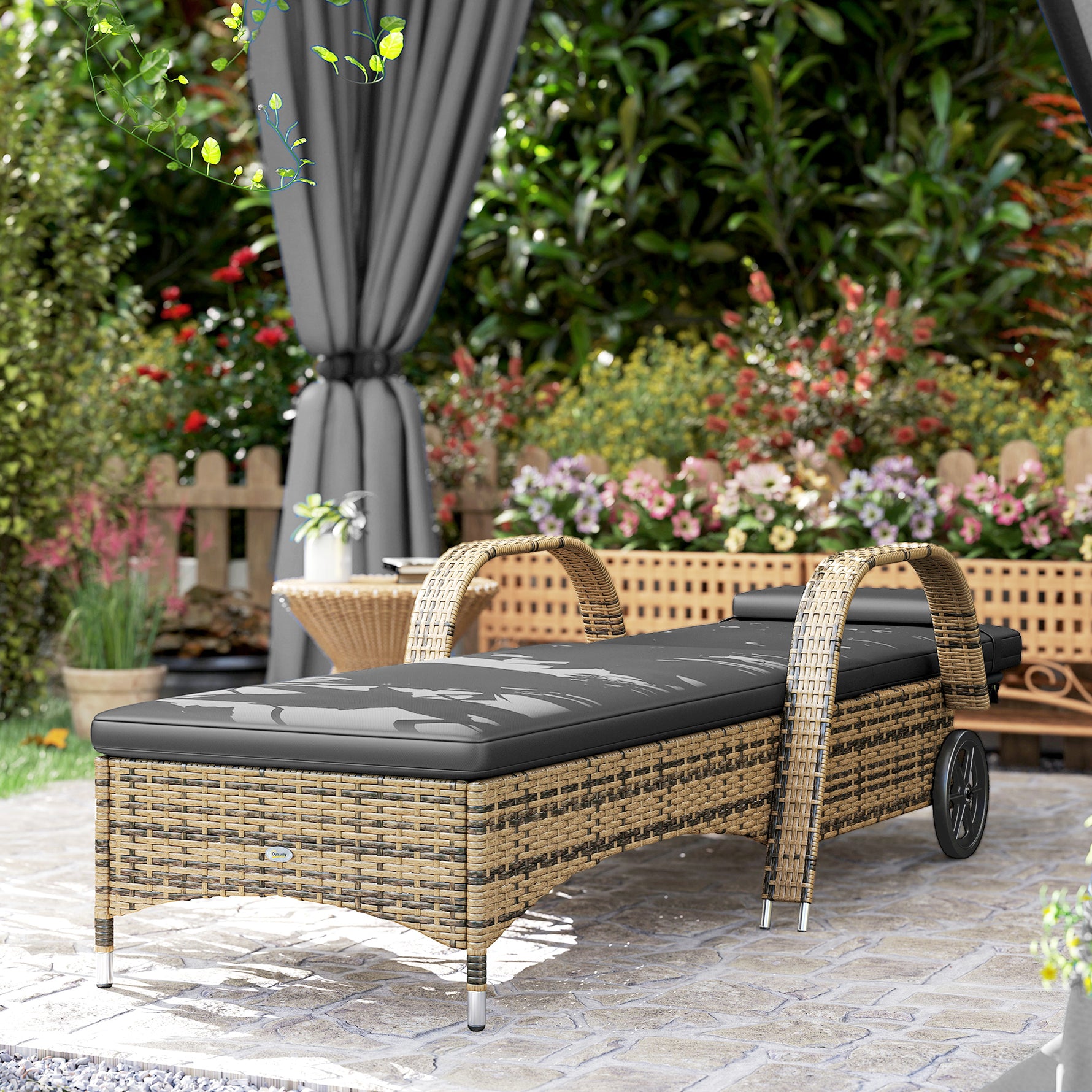 Transat bain de soleil matelas inclinaison réglable multipositions accoudoirs roulettes 200 x 73 x 30-103 cm jaune