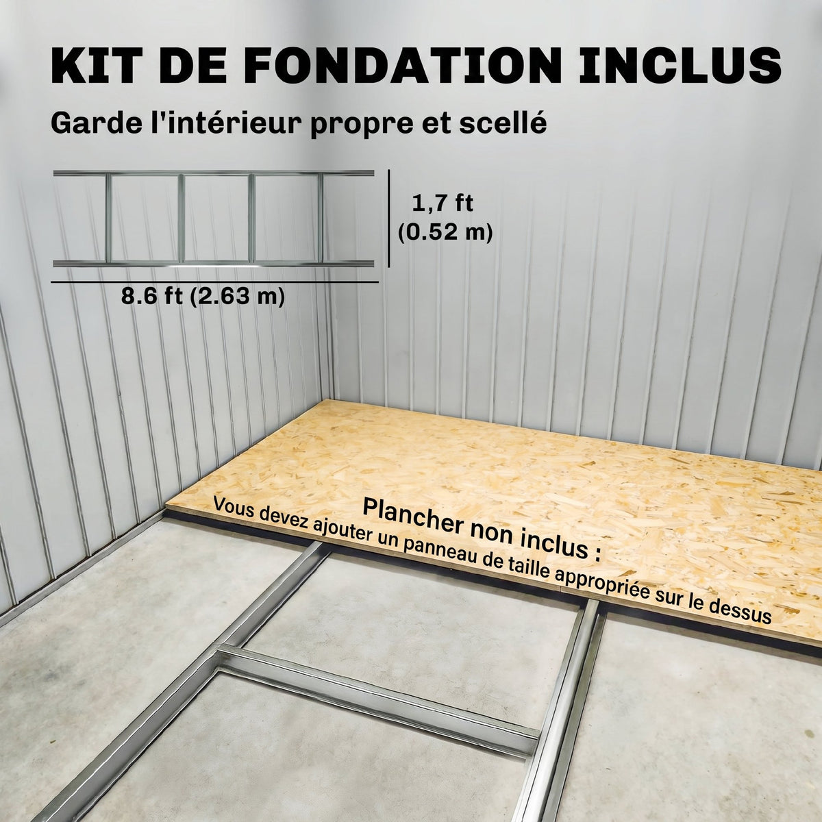 Abri de jardin en acier galvanisé XXL 3,6 m² avec kit de fondation 280 x 130 x 172 cm, cabane de jardin cabanon rangement outils avec portes coulissantes verrouillables aérations, noir
