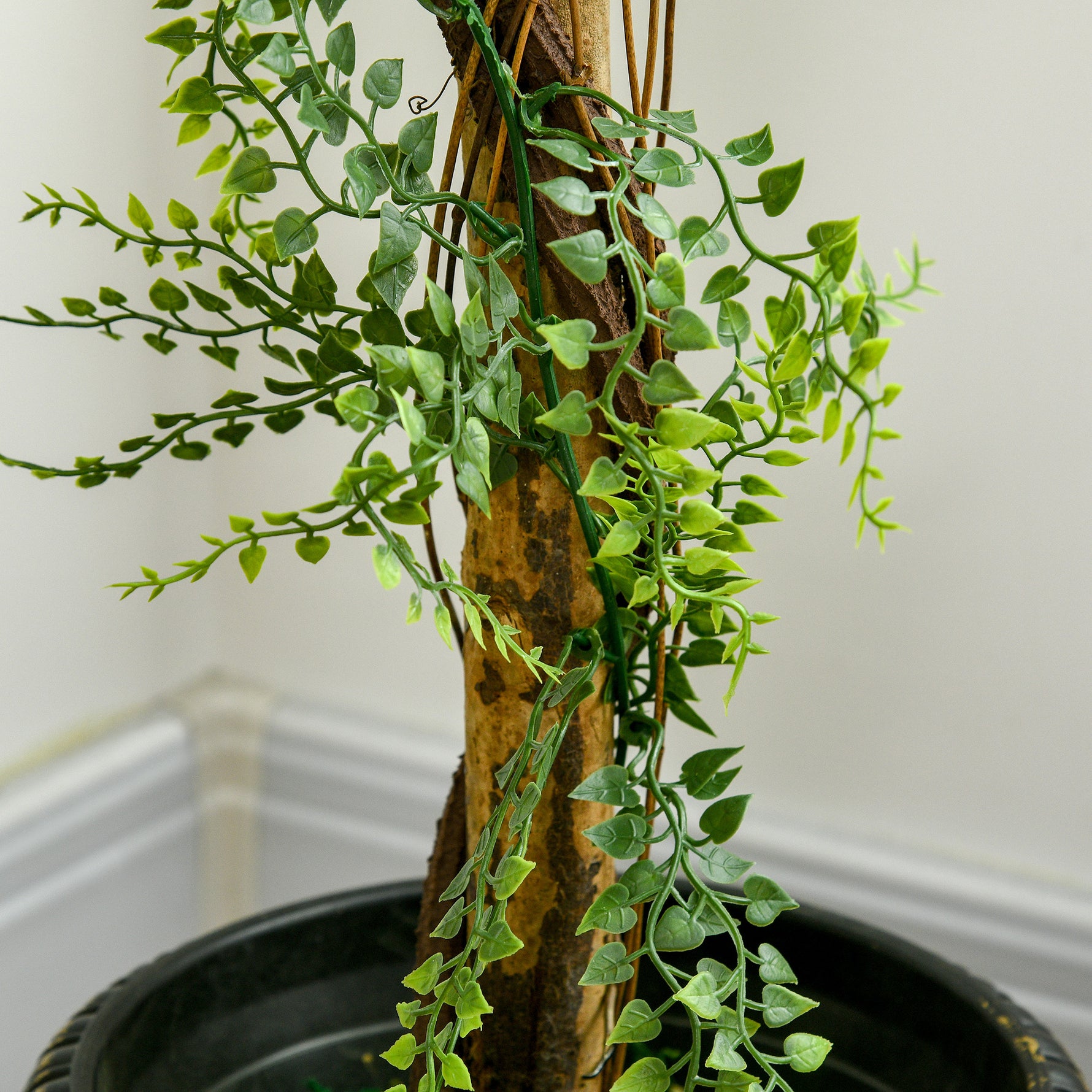 Plante artificielle arbre artificiel 3 boules de buis avec pot ciment, intérieur et extérieur, hauteur 115 cm