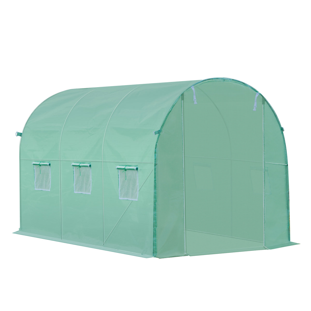 Bâche de Rechange Serre Tunnel 6 m², bâche 3 x 2 x 2 m PE Anti-UV imperméable 6 fenêtres + Porte Enroulable zippée Vert