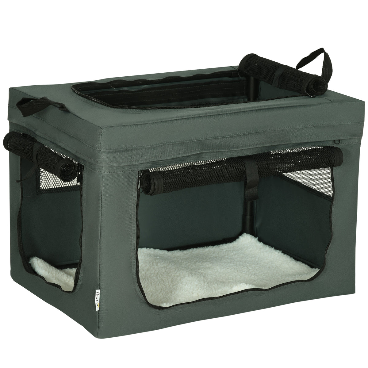 Borsa da trasporto pieghevole per animali domestici con maniglia in tessuto a rete 60 x 42 x 42 cm grigio nero