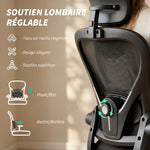 Chaise de Bureau Ergonomique, Fauteuil de Bureau en Maille avec Appui-Tête et Soutien Lombaire Réglables, Noir