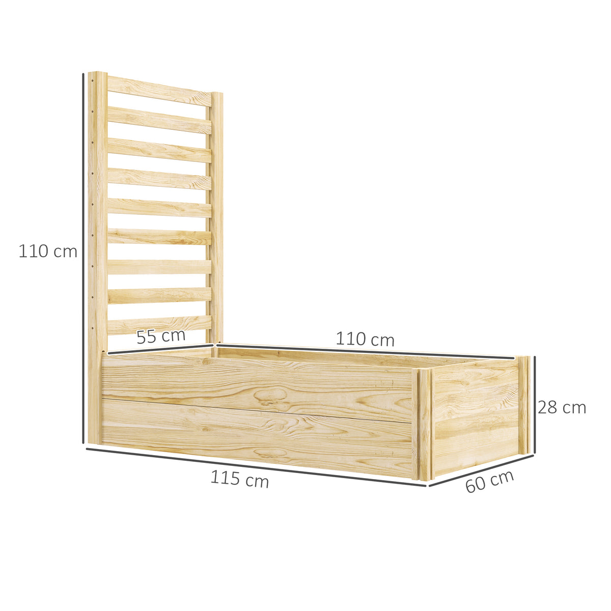 Jardinière avec treillis bac à fleurs jardinière de jardin dim. 115L x 60l x 110H cm effet bois naturel
