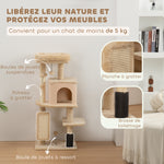 Arbre à chat, tour de jeux, hauteur de 132 cm, avec lit, maison, brosse de toilettage,  55 x 44 x 132 cm, beige