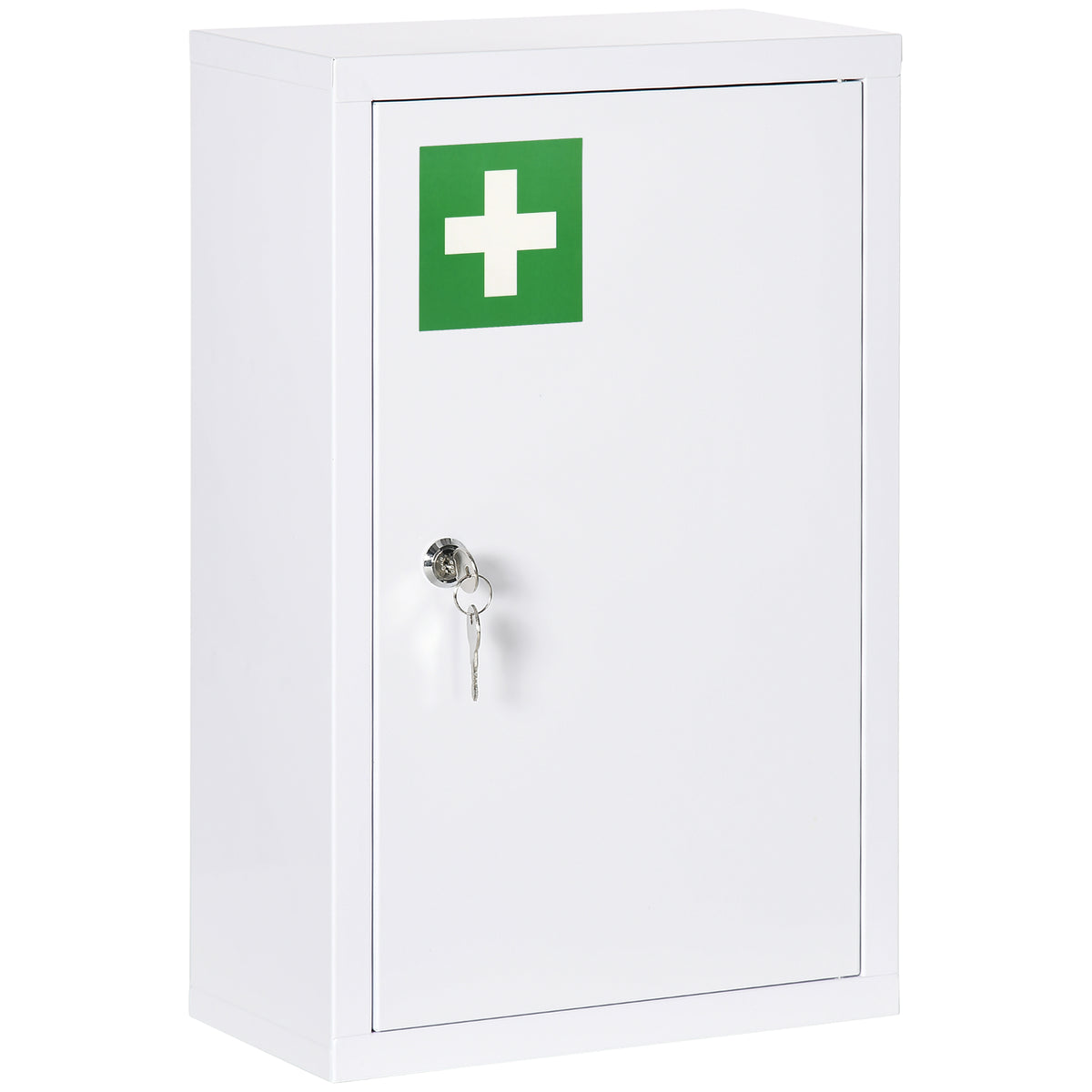 Armoire à pharmacie murale en acier, armoire à médicaments à 3 niveaux porte verrouillable 2 clés, 30x14x46cm, blanc