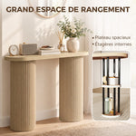 Table Console Cannelée, Rangement Dissimulé, Pieds Colonnes, Style Rustique, Console d'Entrée Étroite, 103x35x80cm Chêne-3