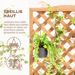 Jardinière avec treillis bac à fleurs avec treillis fond à lattes bois massif 76 x 36 x 170 cm marron