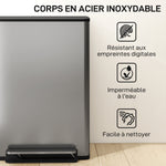 Poubelle cuisine 50L, poubelle à pédale, seau intérieur amovible, couvercle à fermeture douce, 41,7x36,6x62cm, argent