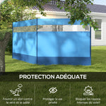 Paravent brise-vent de camping portable pliable avec sac de transport et poteaux en acier dim. 440 cm x 140 cm bleu