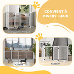 Barrière de sécurité modulable pliable pour animaux de compagnie avec pied de support, bois massif, 206 x 35,5 x 76 cm