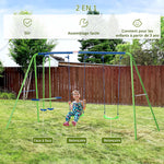 Balançoire portique pour enfant 3 en 1 avec 1 balançoire face à face et 2 sièges de balancelle, balançoire enfant extérieur cadre en A métal, hauteur réglable, charge 180kg, 3+ans, vert