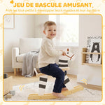 Cheval à Bascule pour Enfant, Jouet à Bascule pour Enfant avec Base en Bois et Dossier, 18 Mois à 3 Ans, Noir et Blanc