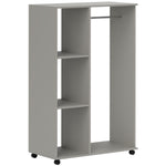 Armoire penderie meuble de rangement mobile 4 roulettes avec tringle à vêtements et étagères ouvertes, gris