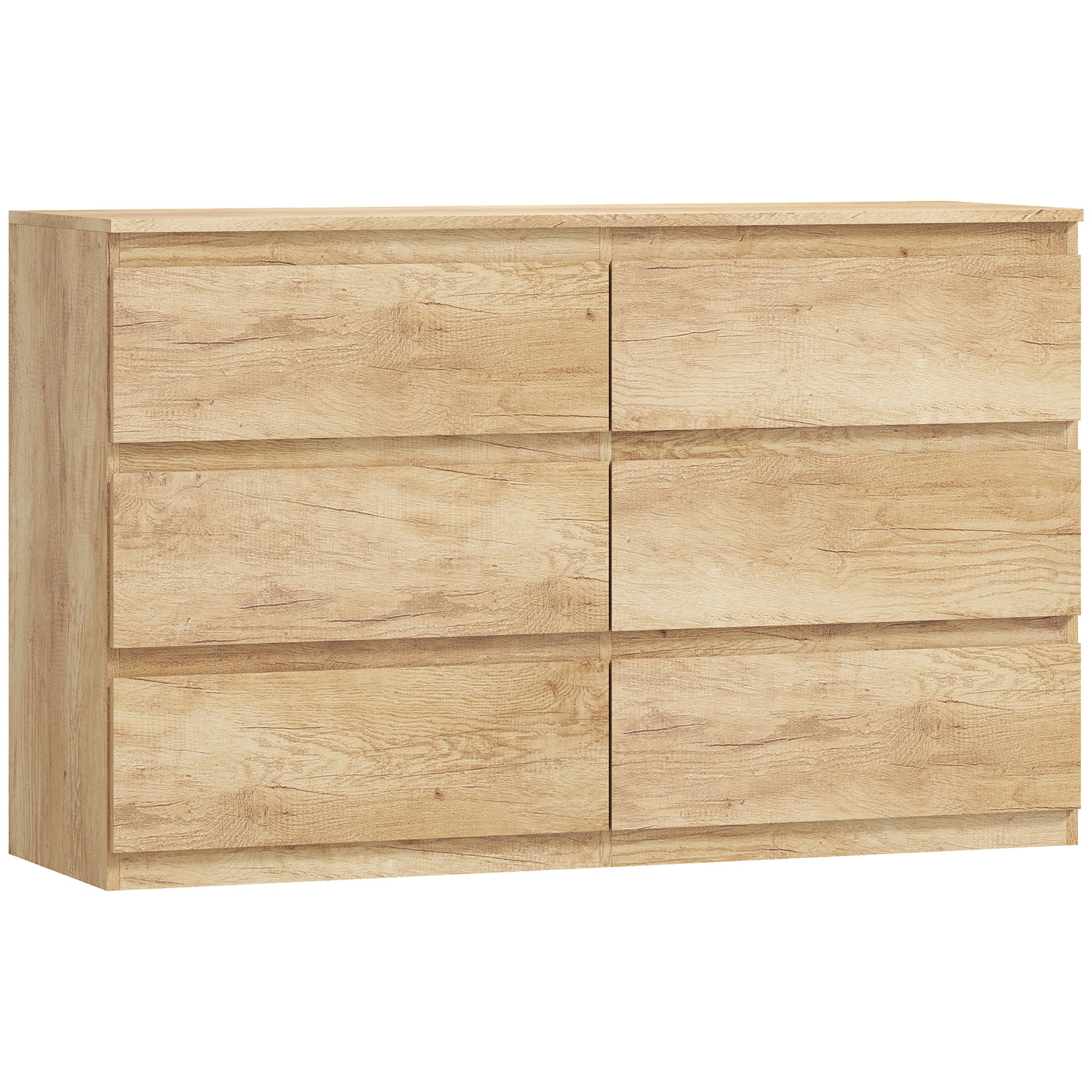 Commode 6 tiroirs meuble de rangement sans poignées design minimaliste 120 x 39 x 75 cm chêne