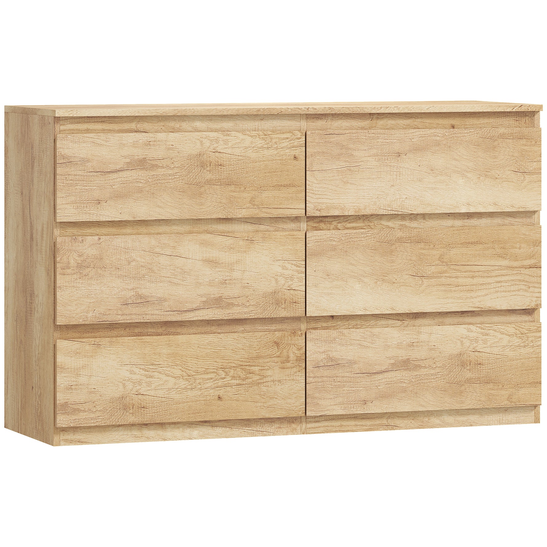 Commode 6 tiroirs meuble de rangement sans poignées design minimaliste 120 x 39 x 75 cm chêne