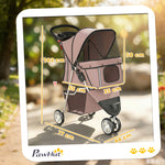 Poussette pour Chien 4 Roues, Chariot Pliable avec Auvent Réglable, Panier de Rangement, 77x44x102cm, Café