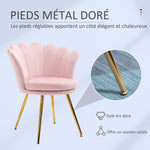 Lot de 2 fauteuil coquillage Fauteuil rose Fauteuil de salon Chaise en velours pieds métal dorés effilés dim. 67l x 64P x 77H cm rose