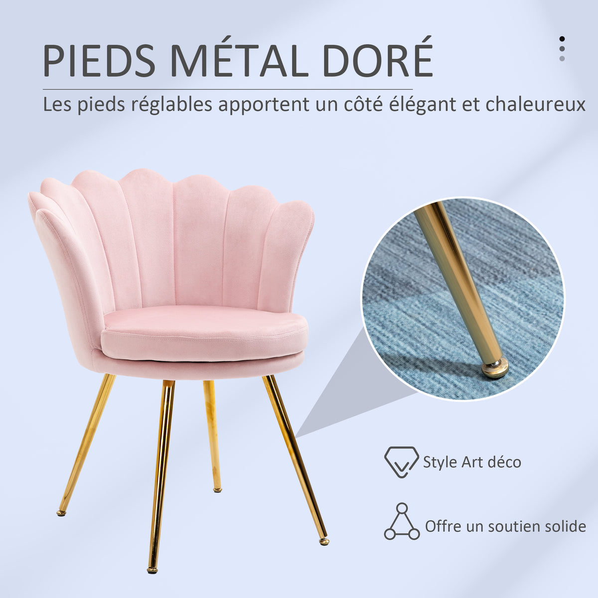 Lot de 2 fauteuil coquillage Fauteuil rose Fauteuil de salon Chaise en velours pieds métal dorés effilés dim. 67l x 64P x 77H cm rose