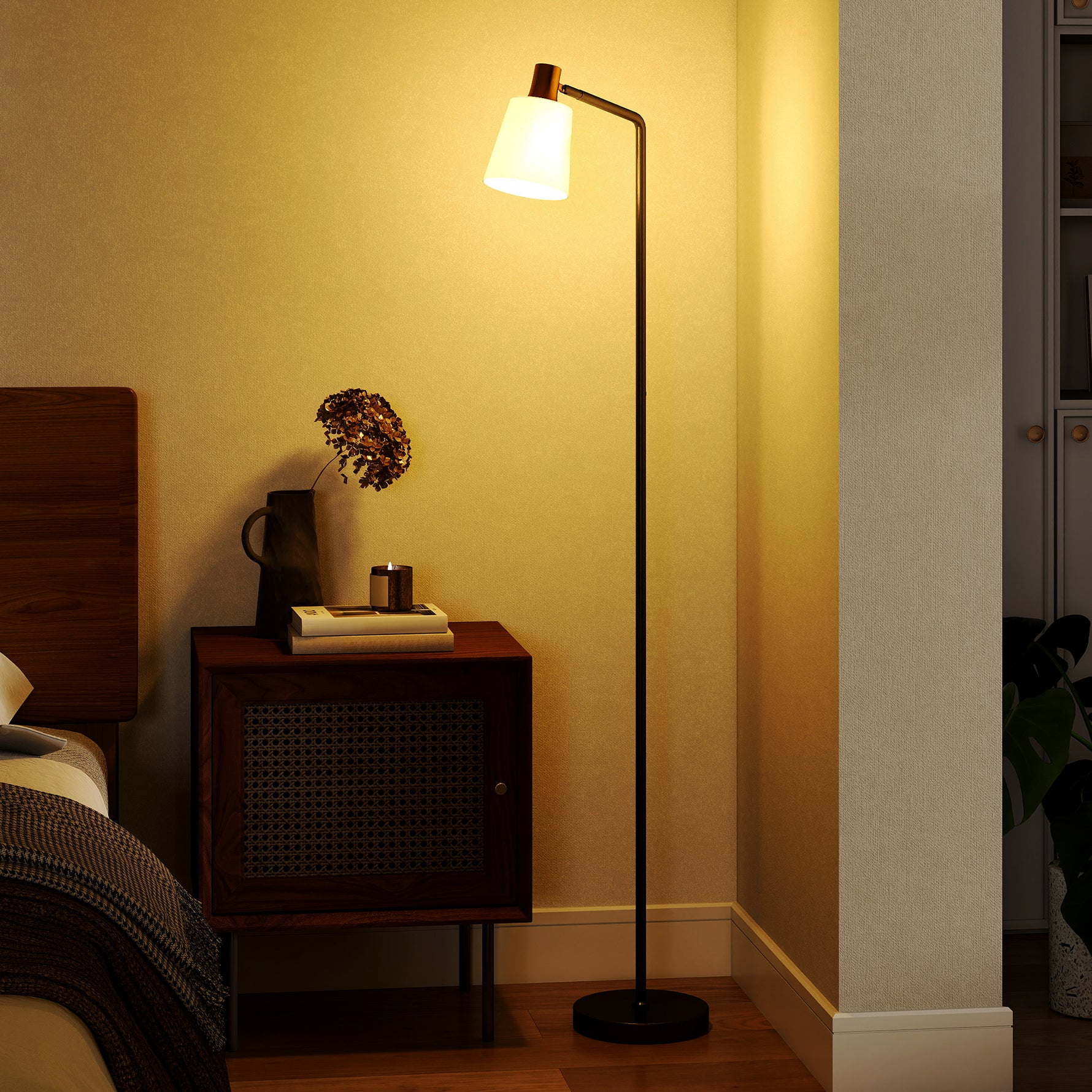 Lampadaire sur Pied Salon à Tête Rotative à 350°, Lampe sur Pied Moderne avec 3 Températures de Couleur, Noir