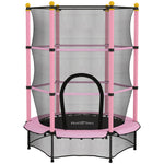 Trampoline Enfant Ø 1,40 × 1,90H m Filet de sécurité Porte zipée Couvre-Ressorts 6 poteaux rembourrés Inclus Rose