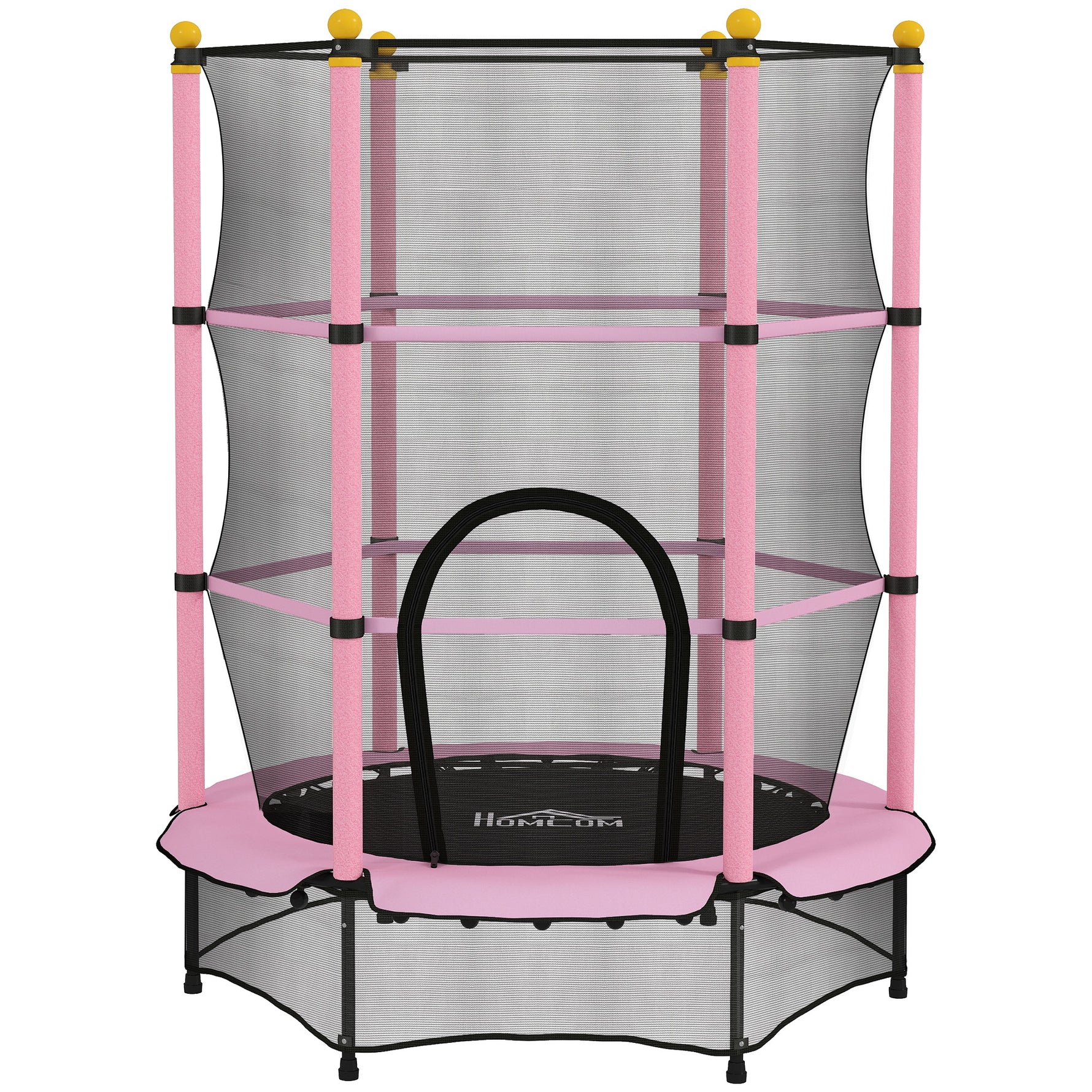Trampoline Enfant Ø 1,40 × 1,90H m Filet de sécurité Porte zipée Couvre-Ressorts 6 poteaux rembourrés Inclus Rose