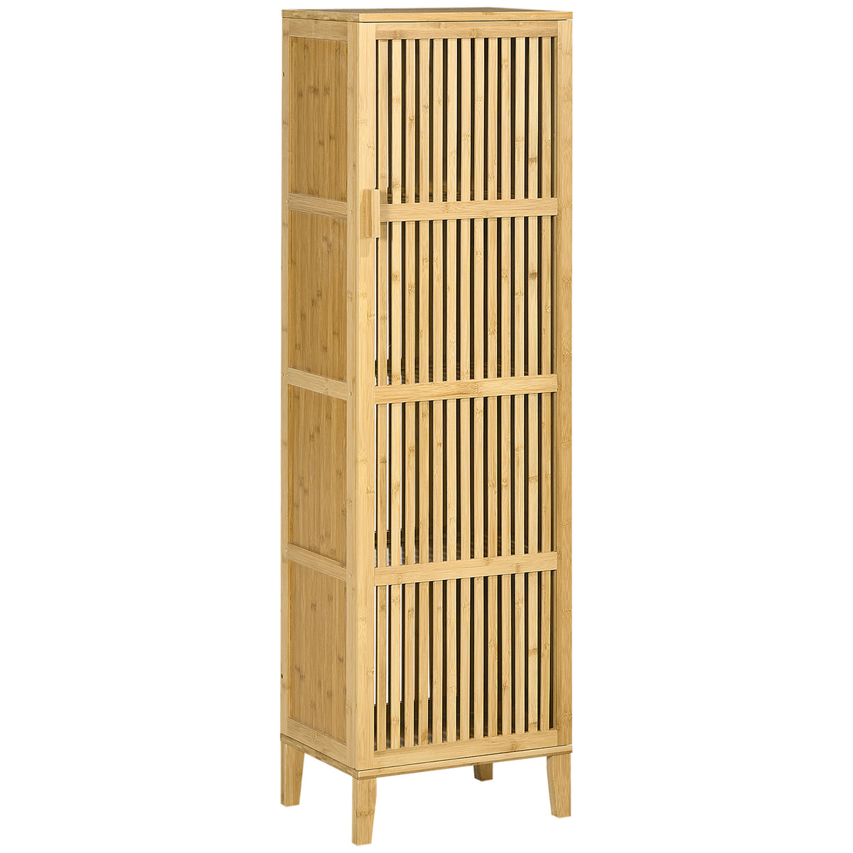 Meuble de rangement en bambou avec étagères et porte design à lamelles pour salle de bain chambre salon 40 x 30 x 140 cm