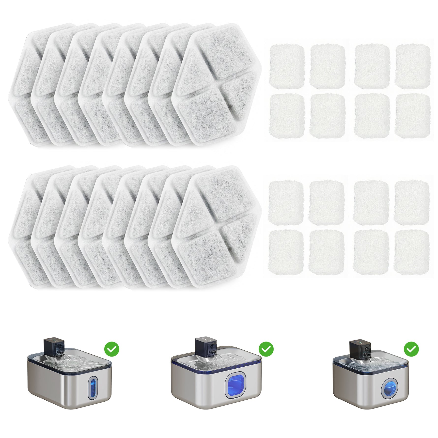 16 pcs Filtre Fontaine Eau Chat, Distributeur d'Eau filtrante pour Chat et Chien, Triple Système de Filtration, Blanc