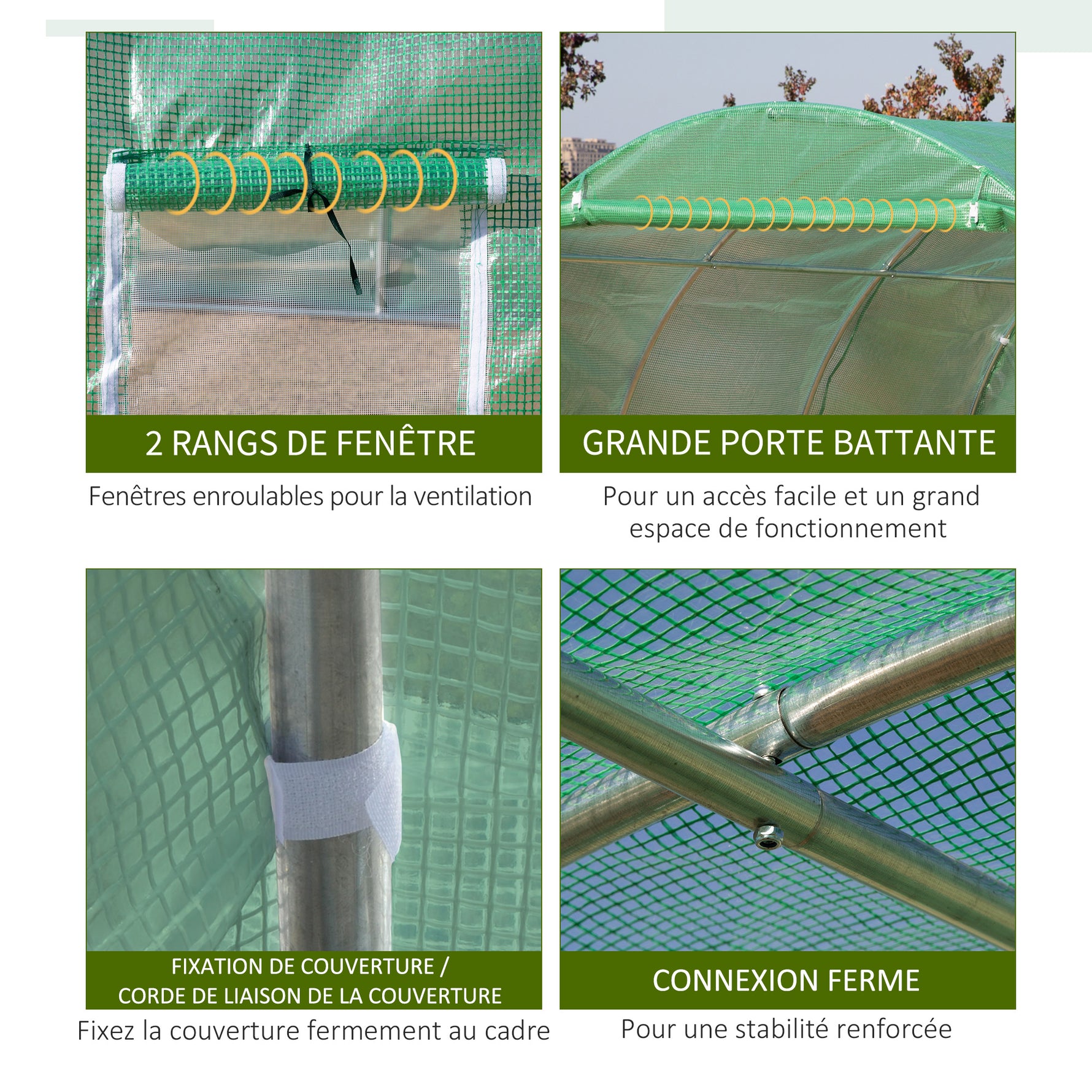 Serre de jardin 9 m² serre tunnel de jardin 3 x 3 x 2 m avec porte enroulable et 6 fenêtres en maille en acier PE vert