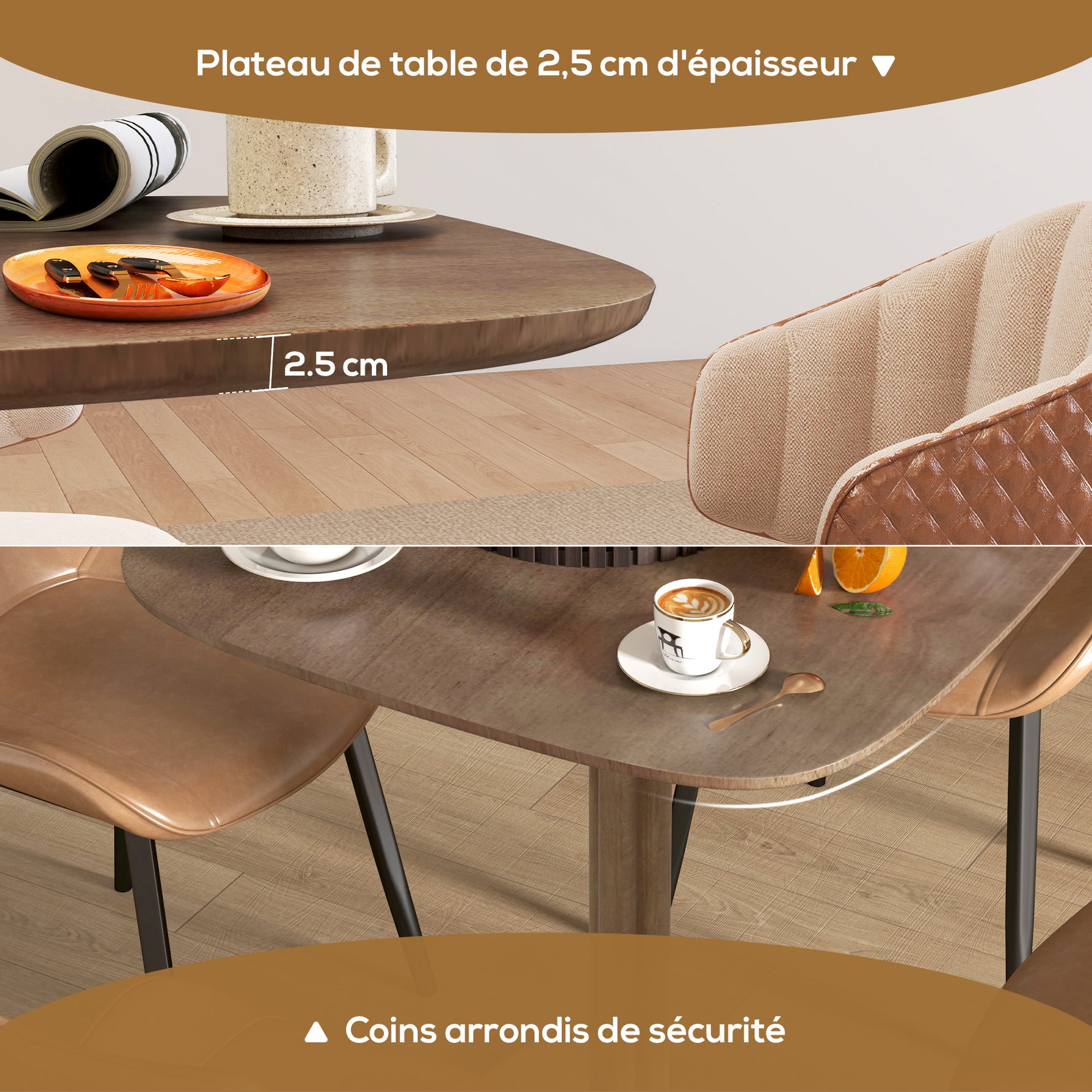 Table à manger pour 4 personne table de cuisine carrée style moderne avec plateau aspect bois, 70 x 70 cm, marron