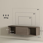 Meuble TV suspendu, Armoire murale avec 2 compartiments ouverts et porte rabattable, 120 x 30 x 29,5 cm, marron