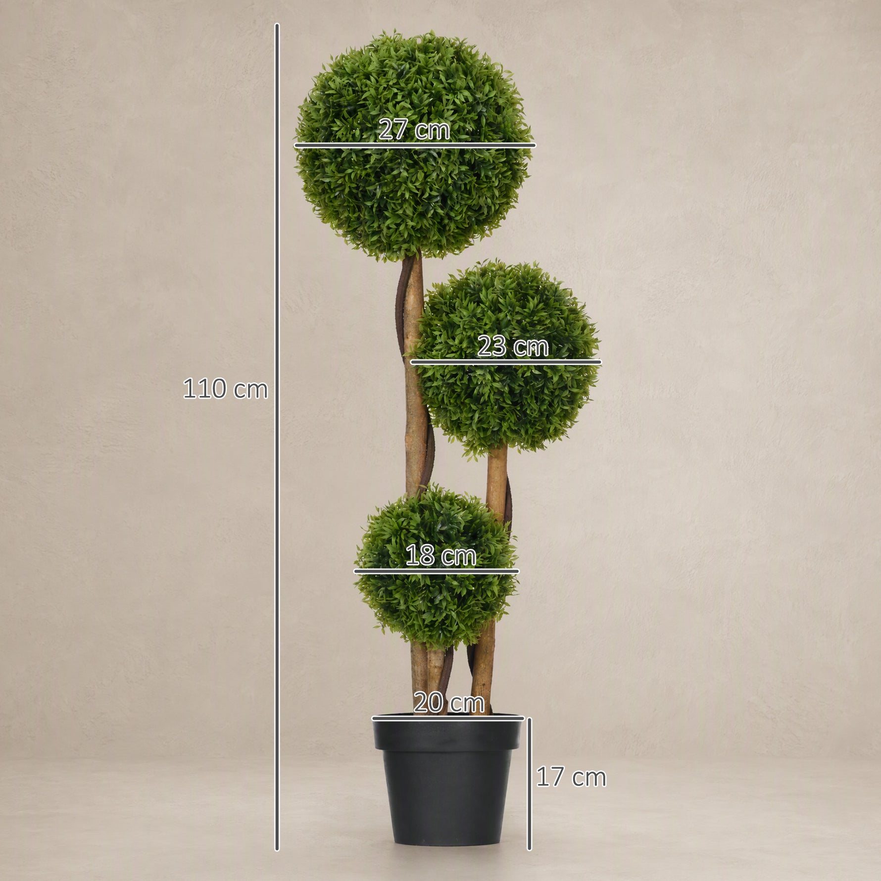Arbre artificiel buis avec 3 boules feuilles de bambou pot inclus intérieur et extérieur hauteur 110 cm vert
