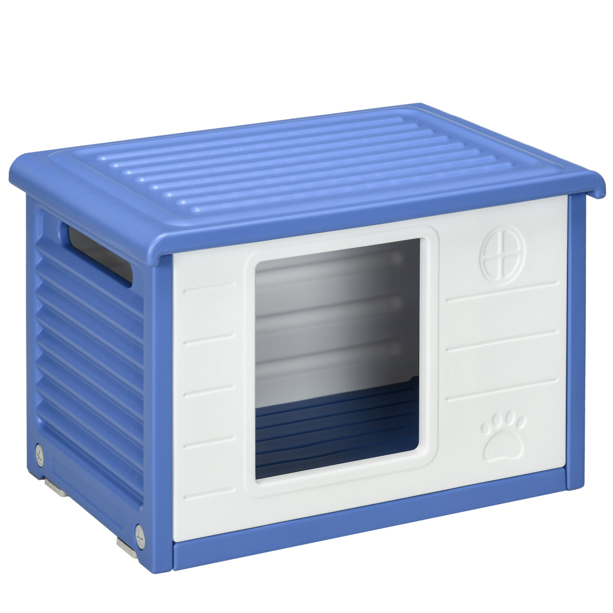 Niche pour chien extérieure en plastique maison pour chiens avec bouches d'aération bleu et blanc