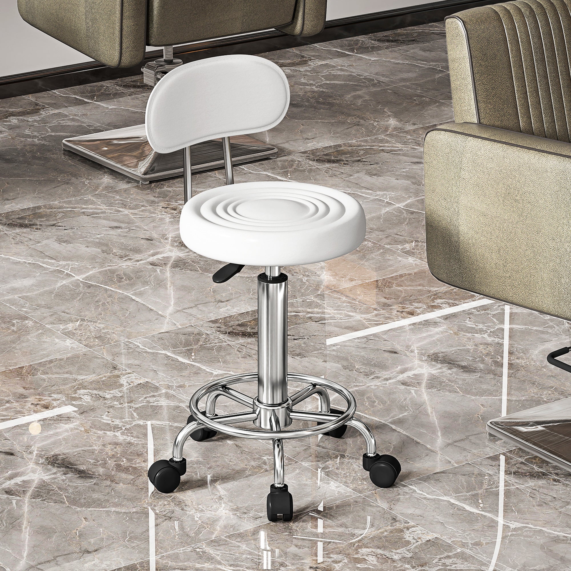 Rolkruk, massagekruk met instelbare hoogte 70-86 cm en rugleuning, 360° draaibaar, wit