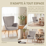 Fauteuil salon, fauteuil d'appoint rembourré en tissu bouclette avec haut dossier et accoudoirs, 71x74x97,5cm, gris