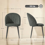 Lot de 2 chaises de salle à manger, chaises de cuisine rembourrées sans accoudoirs, pieds en acier, 52x55x79cm, gris