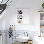 Armadietto pensile da bagno, mobile sospeso per WC, credenza con 1 anta e 3 ripiani, dim. 53L x 14,5P x 50,5A cm in legno bianco