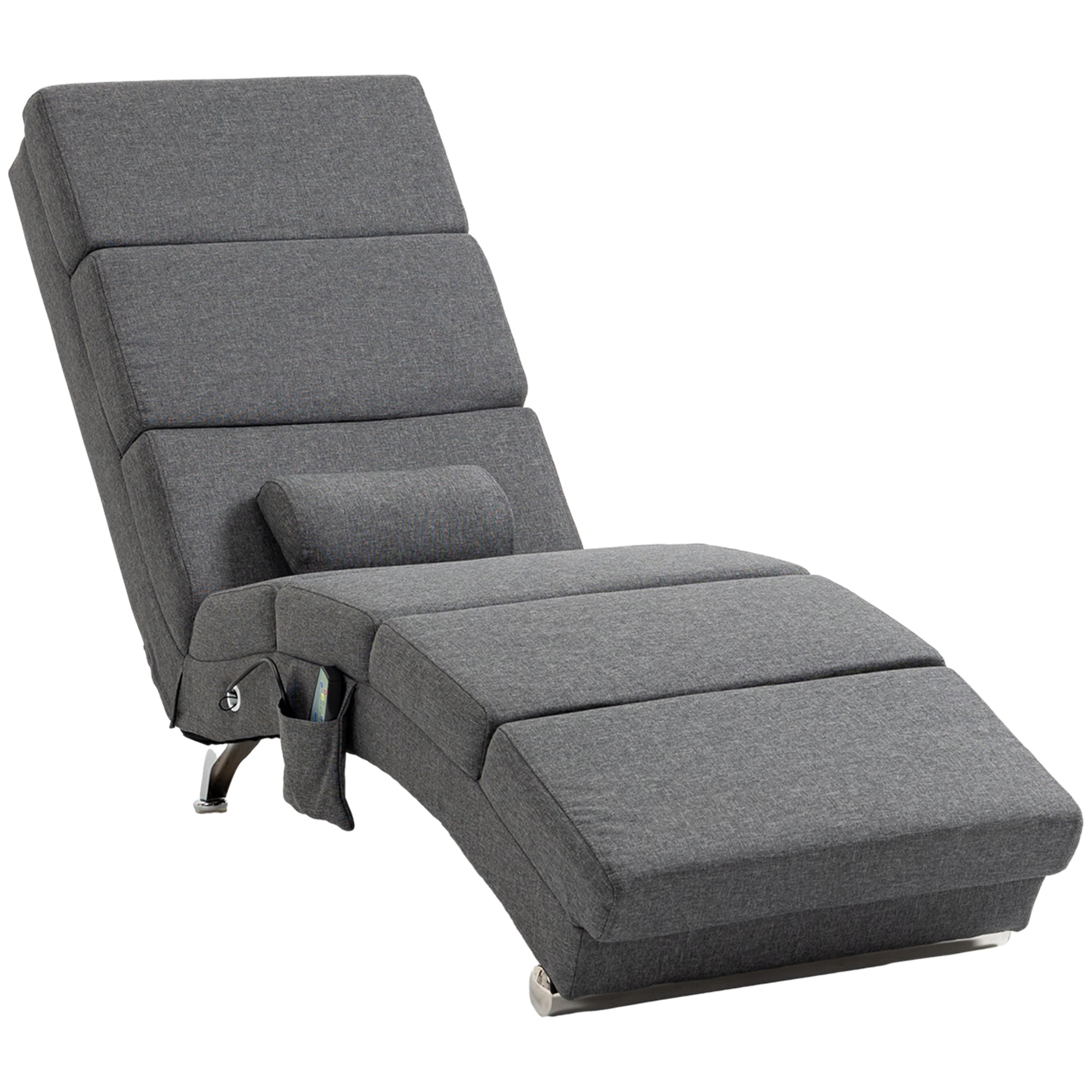 Fauteuil relax salon fauteuil de massage et chauffage meridienne avec télécommande et oreiller, tissu effet lin, gris
