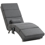 Fauteuil relax salon fauteuil de massage et chauffage meridienne avec télécommande et oreiller, tissu effet lin, gris