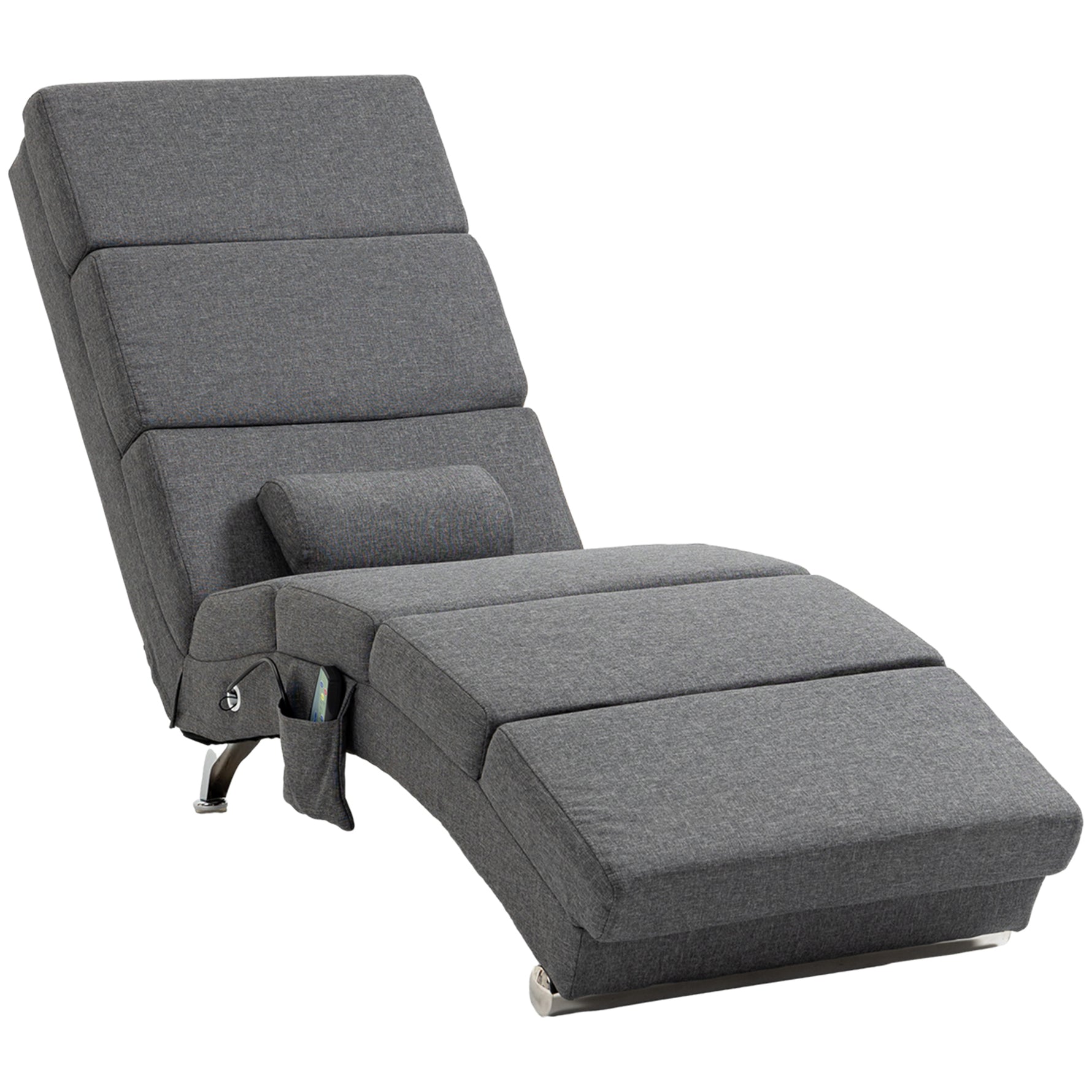 Fauteuil relax salon fauteuil de massage et chauffage meridienne avec télécommande et oreiller, tissu effet lin, gris