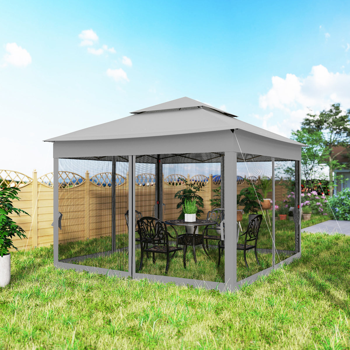 Tonnelle Barnum de Jardin Pop-up Pliant Acier Polyester imperméabilisé Anti UV moustiquaires + Sac de Transport