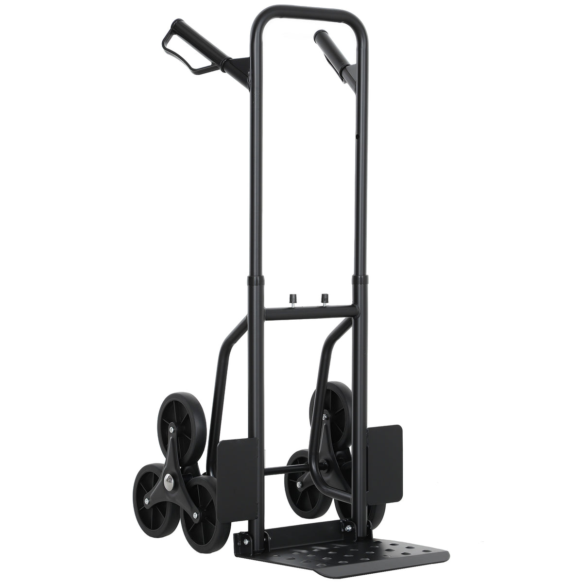 Klappbare Treppensackkarre 120 kg mit 6 Rädern, Stahl-Transportkarre mit Spanngurten, 44x67x106,5 cm, schwarz