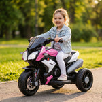 Moto électrique enfants 3 roues 6 V, voiture électrique enfants 3 à 5 ans, effets lumineux et sonores, 86x42x52cm, rose