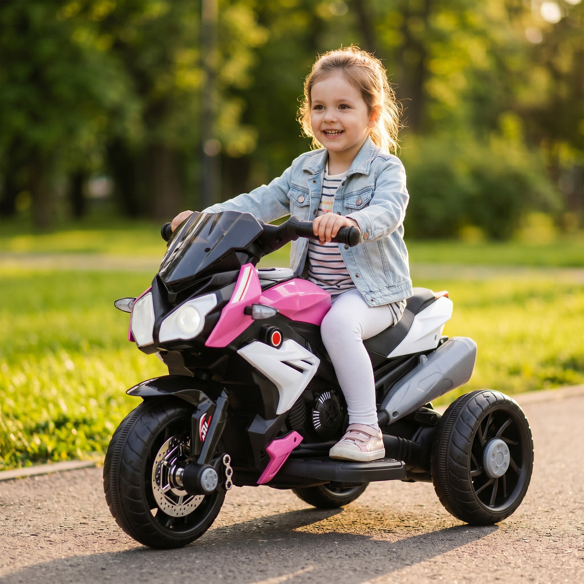 Moto électrique enfants 3 roues 6 V, voiture électrique enfants 3 à 5 ans, effets lumineux et sonores, 86x42x52cm, rose