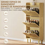 Meuble à chaussures 18 paires, armoire à chaussures étroite avec 3 tiroirs rabattables, étagères réglables, chêne