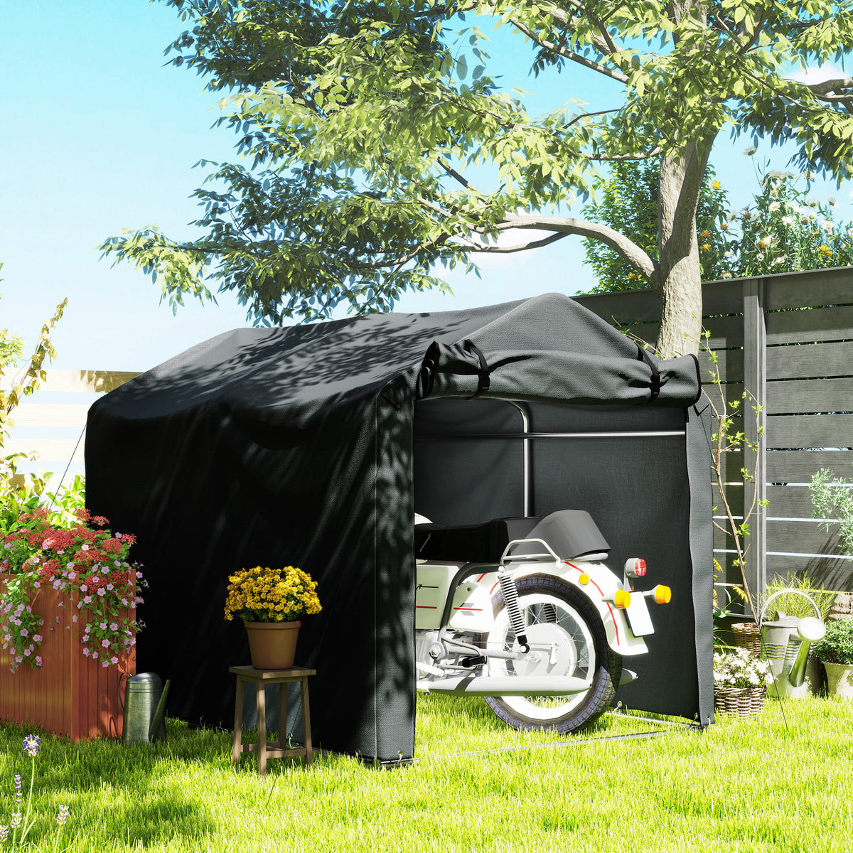 Abri de jardin 2 x 1,6 x 1,65 m abri vélo extérieur cadre en métal galvanisé, imperméable résistant aux UV, gris foncé