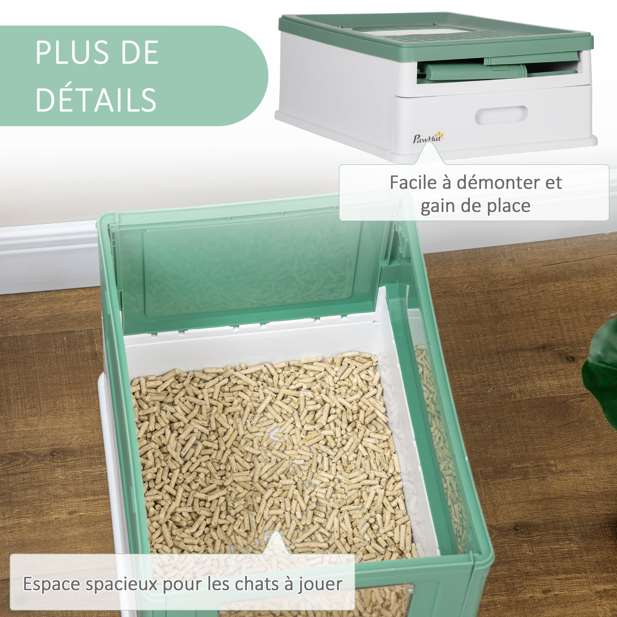 Maison de toilette pour chat pliable double porte battante et supérieure pelle fourni 47,5 x 35,5 x 36,7 cm vert