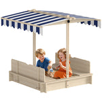 Bac à sable carré en bois pour enfants dim. 106L x 106l cm avec bancs et couvercle - auvent réglable