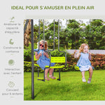 Balançoire 4 agrès portique avec balançoire - dim. 3,55L x 1,84l x 1,86H m métal époxy anticorrosion PE Gris